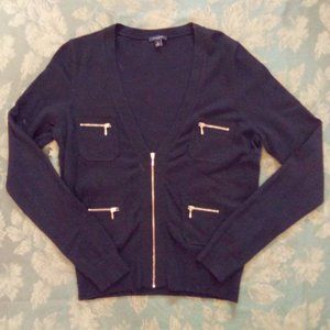 NWOT- Anne Taylor Black Cardigan with Gold Zippers
